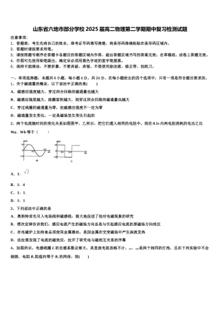 山东省六地市部分学校2025届高二物理第二学期期中复习检测试题含解析