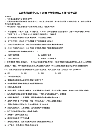 山东省师大附中2024-2025学年物理高二下期中联考试题含解析