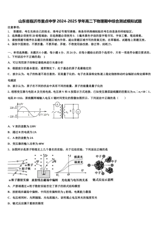 山东省临沂市重点中学2024-2025学年高二下物理期中综合测试模拟试题含解析