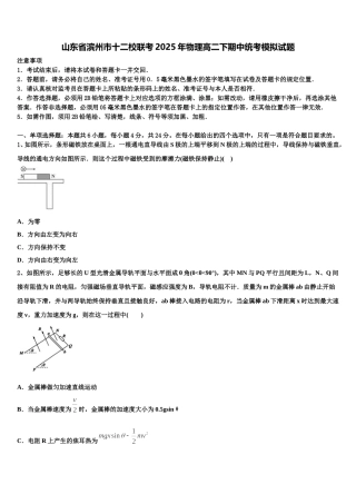 山东省滨州市十二校联考2025年物理高二下期中统考模拟试题含解析