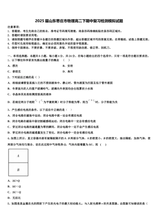 2025届山东枣庄市物理高二下期中复习检测模拟试题含解析