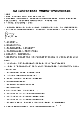 2025年山东省临沂市临沭县一中物理高二下期中达标检测模拟试题含解析
