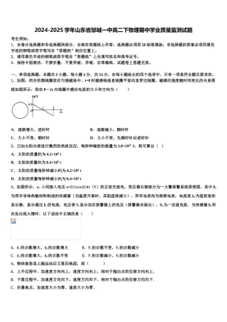 2024-2025学年山东省邹城一中高二下物理期中学业质量监测试题含解析