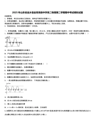 2025年山东省金乡县金育高级中学高二物理第二学期期中考试模拟试题含解析