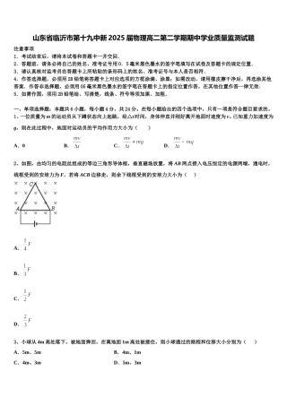 山东省临沂市第十九中新2025届物理高二第二学期期中学业质量监测试题含解析