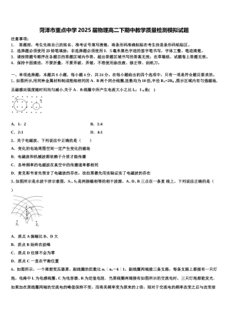 菏泽市重点中学2025届物理高二下期中教学质量检测模拟试题含解析