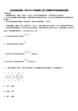 山东省临邑县第一中学2025年物理高二第二学期期中学业质量监测试题含解析