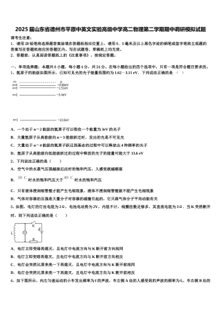2025届山东省德州市平原中英文实验高级中学高二物理第二学期期中调研模拟试题含解析