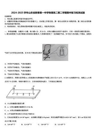 2024-2025学年山东省新泰第一中学物理高二第二学期期中复习检测试题含解析