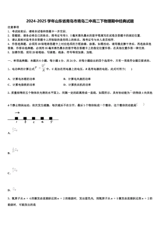 2024-2025学年山东省青岛市青岛二中高二下物理期中经典试题含解析