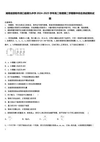 湖南省邵阳市洞口县第九中学2024-2025学年高二物理第二学期期中综合测试模拟试题含解析