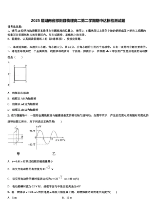 2025届湖南省邵阳县物理高二第二学期期中达标检测试题含解析