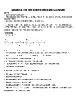 湖南省洞口县2024-2025学年物理高二第二学期期中达标检测试题含解析