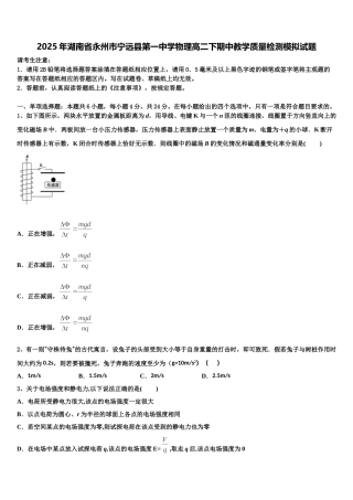 2025年湖南省永州市宁远县第一中学物理高二下期中教学质量检测模拟试题含解析