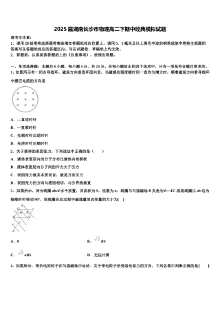 2025届湖南长沙市物理高二下期中经典模拟试题含解析