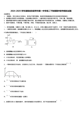 2024-2025学年湖南省张家界市第一中学高二下物理期中联考模拟试题含解析