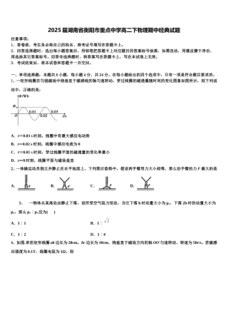 2025届湖南省衡阳市重点中学高二下物理期中经典试题含解析