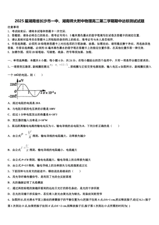 2025届湖南省长沙市一中、湖南师大附中物理高二第二学期期中达标测试试题含解析