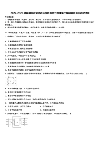 2024-2025学年湖南省常德市示范初中高二物理第二学期期中达标测试试题含解析