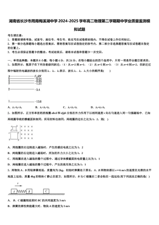 湖南省长沙市周南梅溪湖中学2024-2025学年高二物理第二学期期中学业质量监测模拟试题含解析