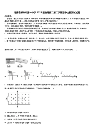 湖南省郴州市第一中学2025届物理高二第二学期期中达标测试试题含解析