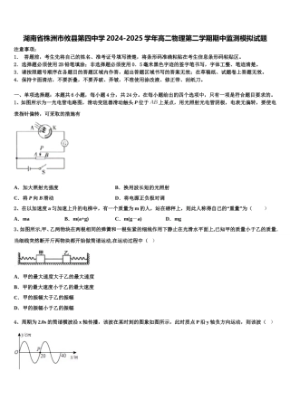 湖南省株洲市攸县第四中学2024-2025学年高二物理第二学期期中监测模拟试题含解析