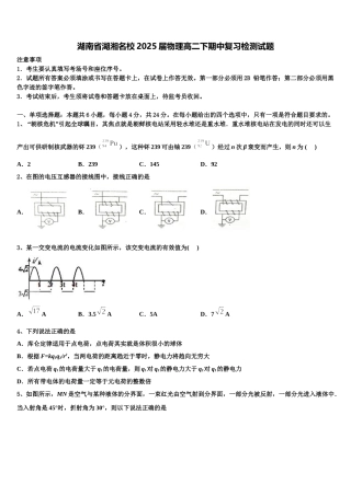 湖南省湖湘名校2025届物理高二下期中复习检测试题含解析