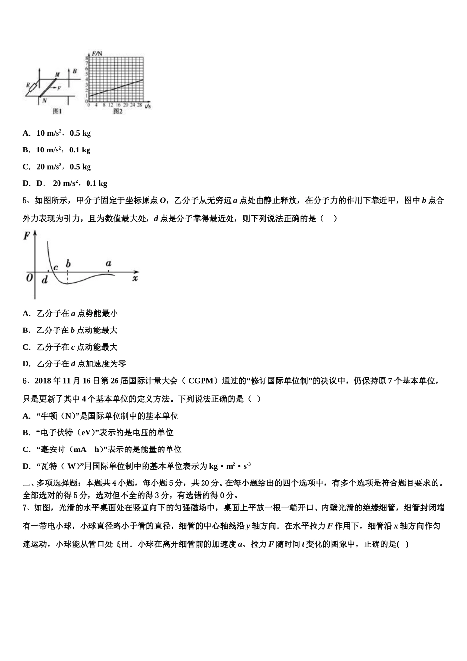 湖南省岳阳市一中2025年物理高二第二学期期中综合测试模拟试题含解析_第2页