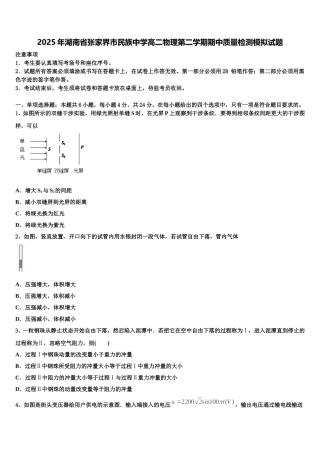 2025年湖南省张家界市民族中学高二物理第二学期期中质量检测模拟试题含解析