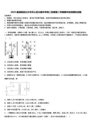 2025届湖南省长沙市天心区长郡中学高二物理第二学期期中检测模拟试题含解析
