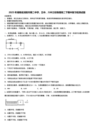 2025年湖南省浏阳市第二中学、五中、六中三校物理高二下期中复习检测试题含解析