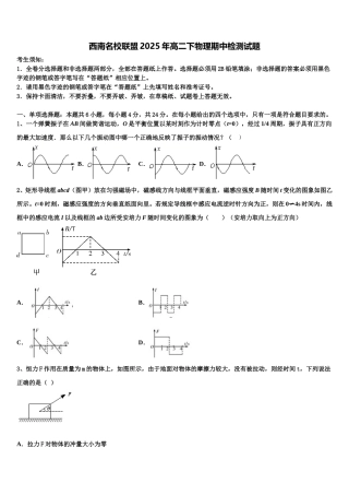 西南名校联盟2025年高二下物理期中检测试题含解析