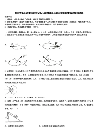 湖南省衡阳市重点名校2025届物理高二第二学期期中监测模拟试题含解析