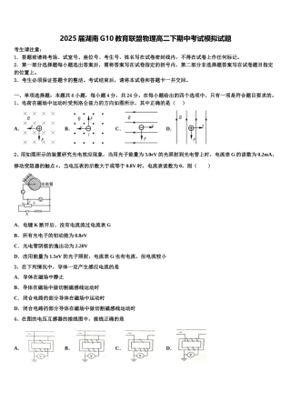 2025届湖南G10教育联盟物理高二下期中考试模拟试题含解析