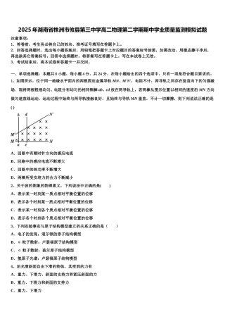 2025年湖南省株洲市攸县第三中学高二物理第二学期期中学业质量监测模拟试题含解析