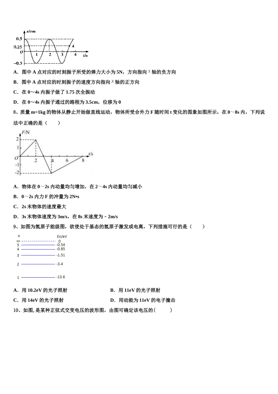 2025届湖南省常德芷兰实验学校高二下物理期中预测试题含解析_第3页