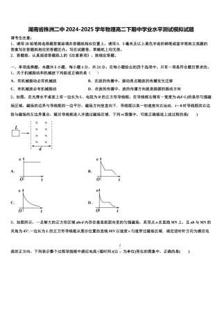 湖南省株洲二中2024-2025学年物理高二下期中学业水平测试模拟试题含解析