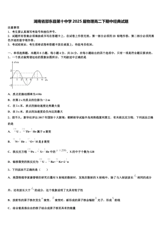 湖南省邵东县第十中学2025届物理高二下期中经典试题含解析