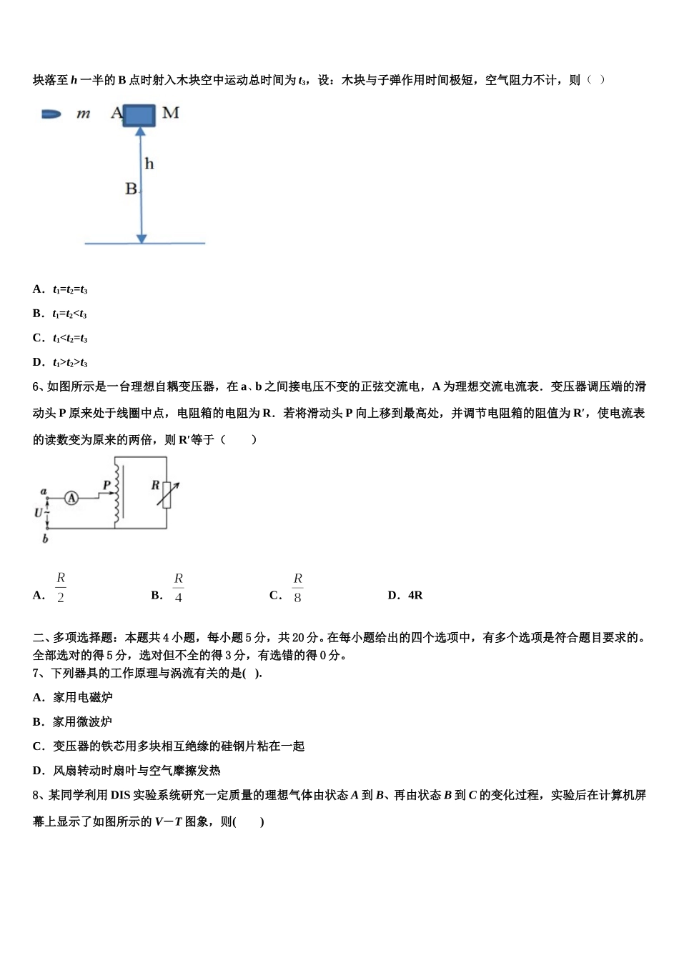 2024-2025学年湖南省长沙市第一中学高二下物理期中联考模拟试题含解析_第2页