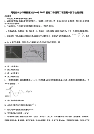 湖南省长沙市开福区长沙一中2025届高二物理第二学期期中复习检测试题含解析