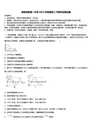 湖南岳阳第一中学2025年物理高二下期中经典试题含解析