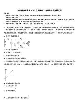 湖南省地质中学2025年物理高二下期中综合测试试题含解析