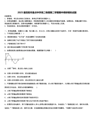 2025届岳阳市重点中学高二物理第二学期期中调研模拟试题含解析