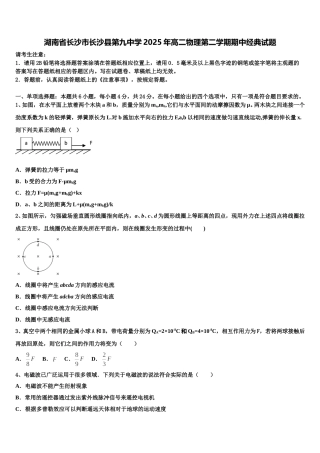 湖南省长沙市长沙县第九中学2025年高二物理第二学期期中经典试题含解析