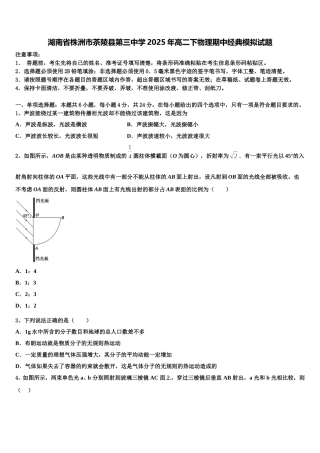 湖南省株洲市茶陵县第三中学2025年高二下物理期中经典模拟试题含解析
