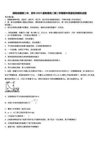 湖南省醴陵二中、四中2025届物理高二第二学期期中质量检测模拟试题含解析