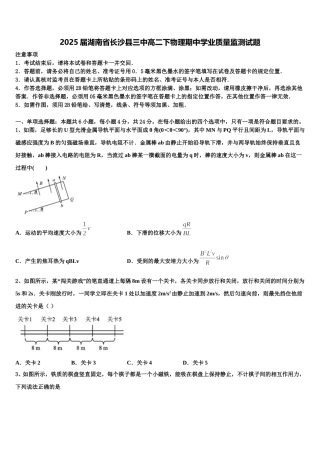 2025届湖南省长沙县三中高二下物理期中学业质量监测试题含解析