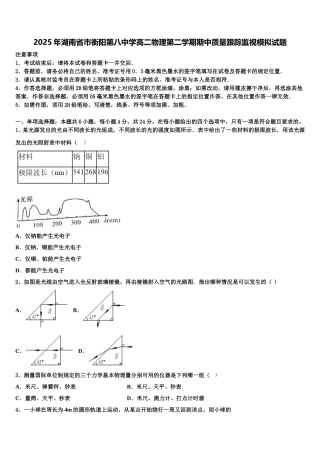 2025年湖南省市衡阳第八中学高二物理第二学期期中质量跟踪监视模拟试题含解析