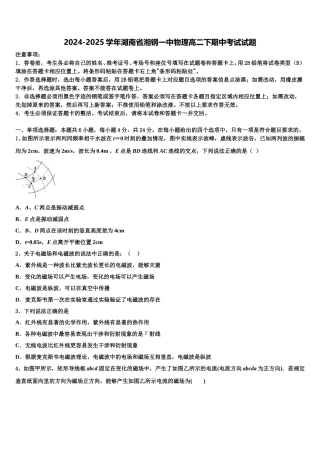 2024-2025学年湖南省湘钢一中物理高二下期中考试试题含解析