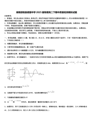 湖南邵阳县德望中学2025届物理高二下期中质量检测模拟试题含解析